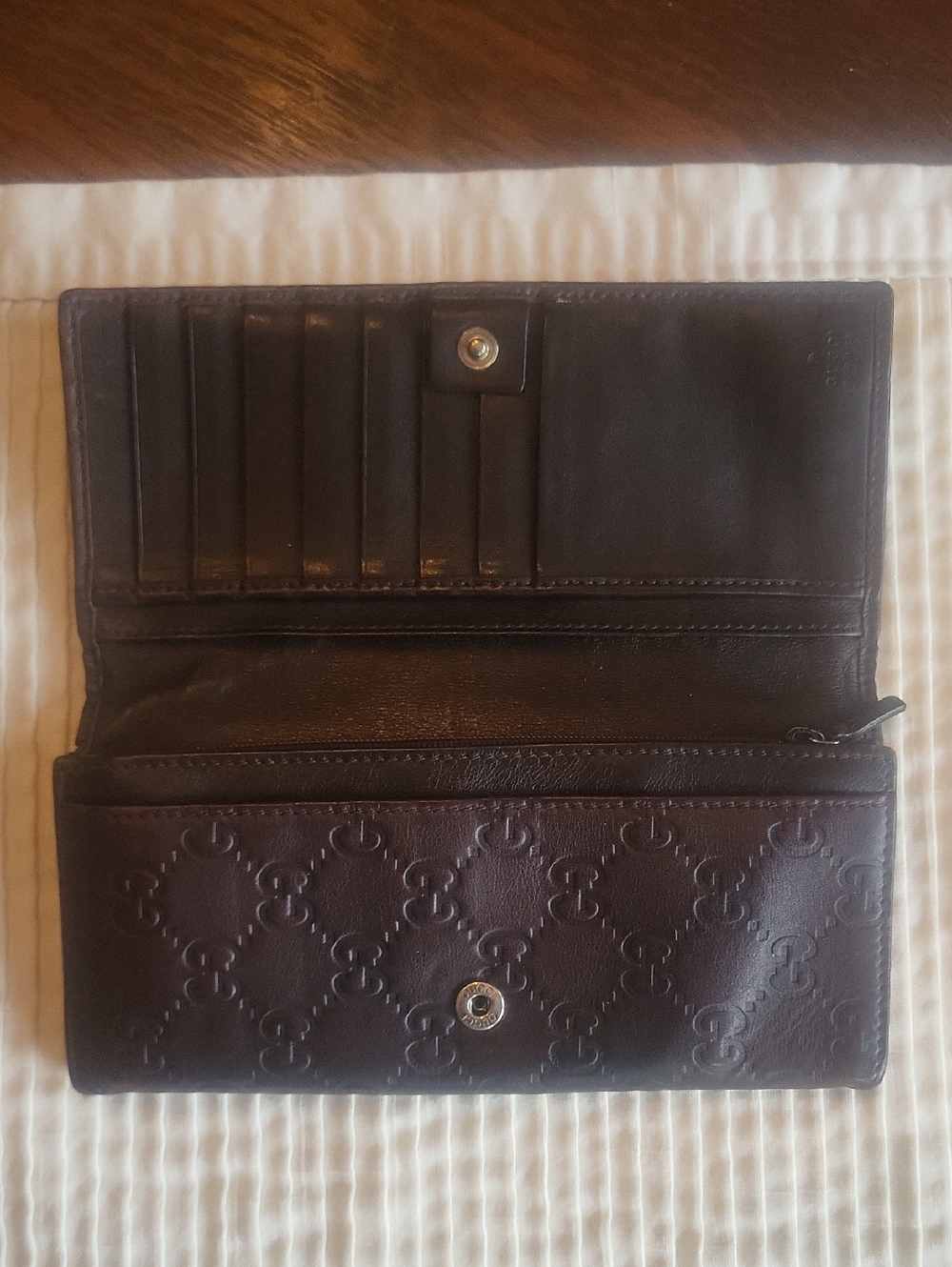 Gucci Dark Brown Leather Embossed GG Continental Wallet - Picture 5 of 9